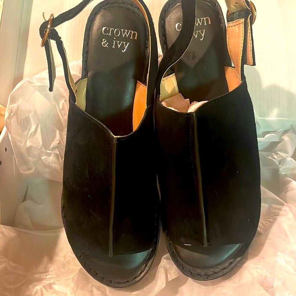 Crown & Ivy black suede shoes, wedge size 8